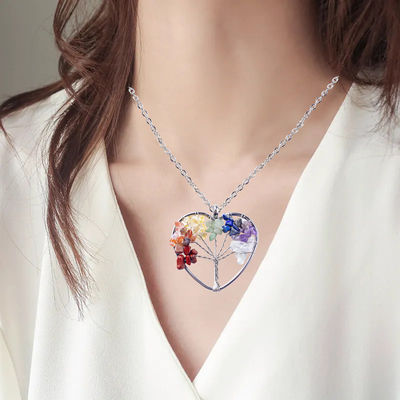 5*5cm Hayat Ağacı Çakra Taşları Kolyeli Kolye