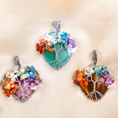 Yeşil Aventurine Ruhsal Çakra Meditasyon Yaşam Ağacı Kalp Çakra Kristal Taş Kolye