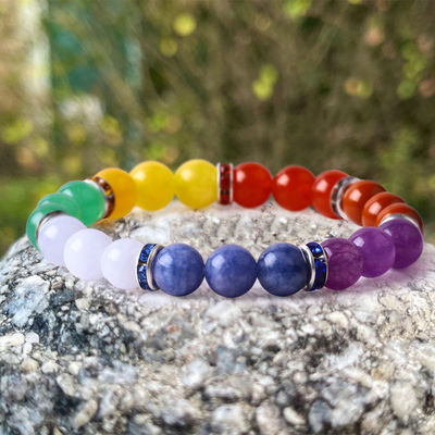 Kadınlar Doğal Taş Çakra Gemstone Bilezik 22.05 inç/56cm