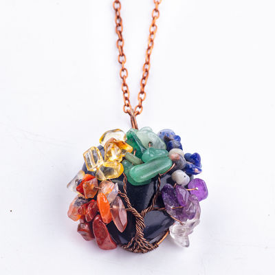 Siyah Obsidian Kalp Gemstone Chakra Hayat Ağacı Kolye Kolye