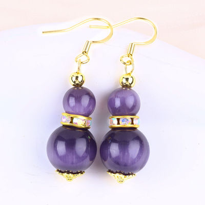 Mor kedi gözü mücevher dökme küpeler Dangle 8MM 10MM boncuk