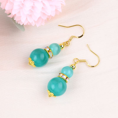 8MM 10MM Yeşil Kedi Gözü Gemstone Sanat Kolye Dangle Kısa Top Şekilli Kolye Mücevherlik Hediye