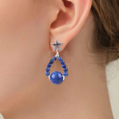 El yapımı Kristal Taş Küpeler Sodalit Gemstone Mermili Yıldız Sihirli Kolye Küpeler