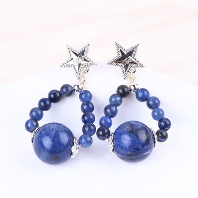 El yapımı Kristal Taş Küpeler Sodalit Gemstone Mermili Yıldız Sihirli Kolye Küpeler