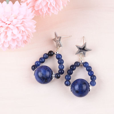El yapımı Kristal Taş Küpeler Sodalit Gemstone Mermili Yıldız Sihirli Kolye Küpeler