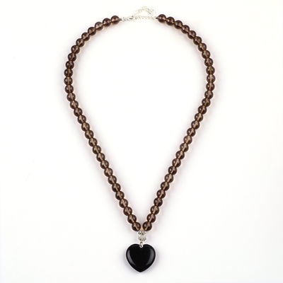 8mm Mermeleli Siyah Obsidian Dumanlı Kuvars Kristal Taş Kolye