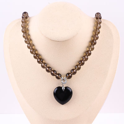 8mm Mermeleli Siyah Obsidian Dumanlı Kuvars Kristal Taş Kolye