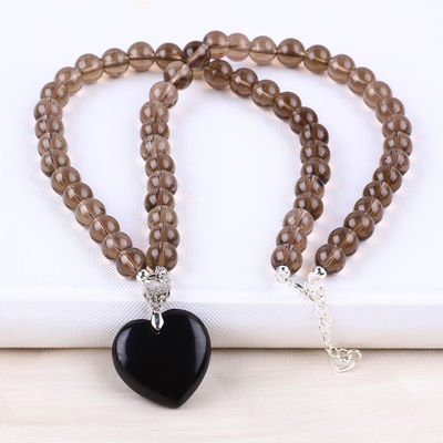 8mm Mermeleli Siyah Obsidian Dumanlı Kuvars Kristal Taş Kolye