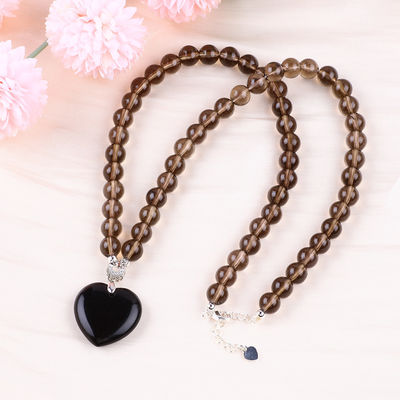 8mm Mermeleli Siyah Obsidian Dumanlı Kuvars Kristal Taş Kolye