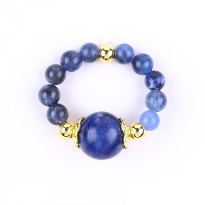 Doğal Kristal 4MM Mavi Sodalite Bakır Altın Plating Elastik İp Yüzüğü Mücevher Hediye
