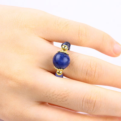 Doğal Kristal 4MM Mavi Sodalite Bakır Altın Plating Elastik İp Yüzüğü Mücevher Hediye
