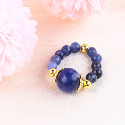 Doğal Kristal 4MM Mavi Sodalite Bakır Altın Plating Elastik İp Yüzüğü Mücevher Hediye