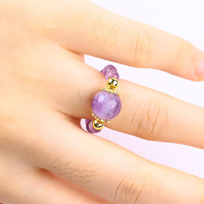 El yapımı eşsiz 4MM Ametist Kristal Gemstone Günlük Kullanım için Düzenlenebilir Elastik Yüzük
