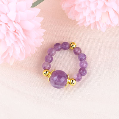 El yapımı eşsiz 4MM Ametist Kristal Gemstone Günlük Kullanım için Düzenlenebilir Elastik Yüzük