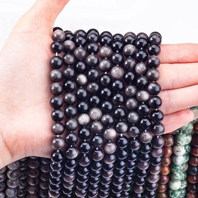 8mm Gümüş Obsidian Gemstone Beads Healing Crystal Stone Beads Mücevher yapımı için