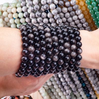 8mm Gümüş Obsidian Gemstone Beads Healing Crystal Stone Beads Mücevher yapımı için