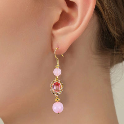 Çok yönlü Doğal Kristal Gül Kuvars Yuvarlak Biçimli Boncuk Pembe Oval Biçimli Büyülü Boncuklı Küpe