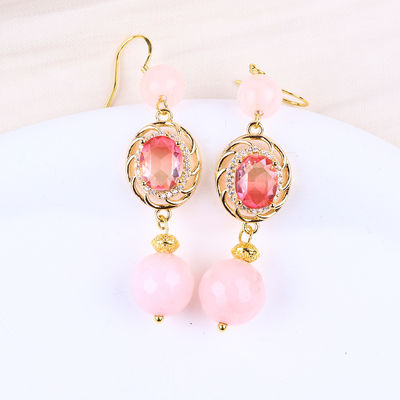 Çok yönlü Doğal Kristal Gül Kuvars Yuvarlak Biçimli Boncuk Pembe Oval Biçimli Büyülü Boncuklı Küpe