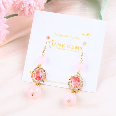 Çok yönlü Doğal Kristal Gül Kuvars Yuvarlak Biçimli Boncuk Pembe Oval Biçimli Büyülü Boncuklı Küpe