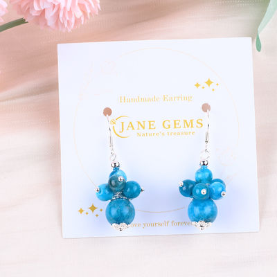 Gemstone Apatit Nazik Bakır Gümüş Plating Doğal Kristal Taş Dangle Kısa Çiçek Boncuk Küpesi