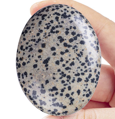 Doğal cilalı Dalmatian Jasper Palmiye Taşı Oval Şekilli Dalmatian Kristal Enerji Taşı Bina Dekorasyonu