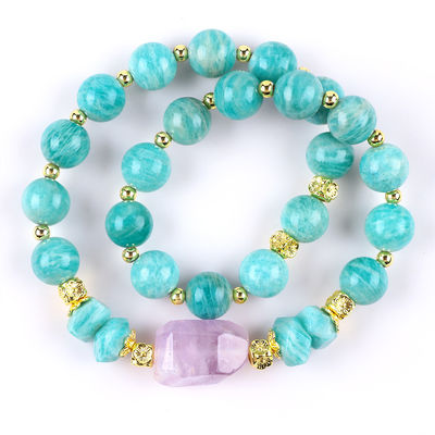 11MM 14MM Tianhe Taşı Ametist Kristal Gemstone Mermi Bilezikleri 2 Katman