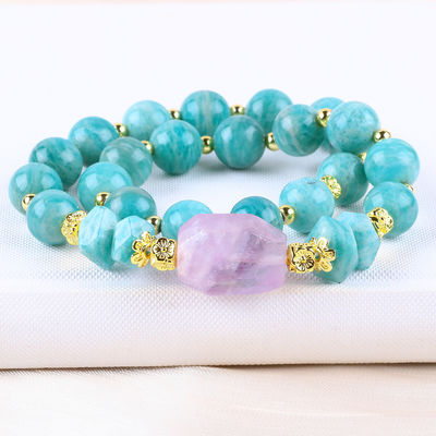 11MM 14MM Tianhe Taşı Ametist Kristal Gemstone Mermi Bilezikleri 2 Katman