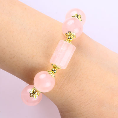 12MM 14MM Pembe Gül Kuvars Kristal İnci Bilezik Tedavi Taş Bilezikleri
