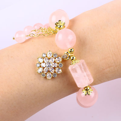 12MM 14MM Pembe Gül Kuvars Kristal İnci Bilezik Tedavi Taş Bilezikleri