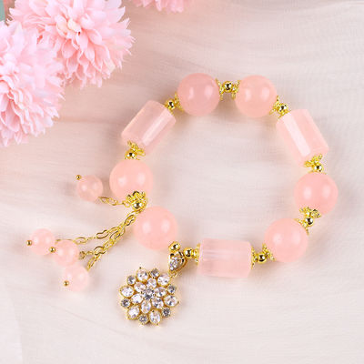 12MM 14MM Pembe Gül Kuvars Kristal İnci Bilezik Tedavi Taş Bilezikleri