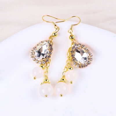 10MM 8MM Doğal Kristal Beyaz Agate Parlak Gözyaşı Büyü Dangle Bead küpesi