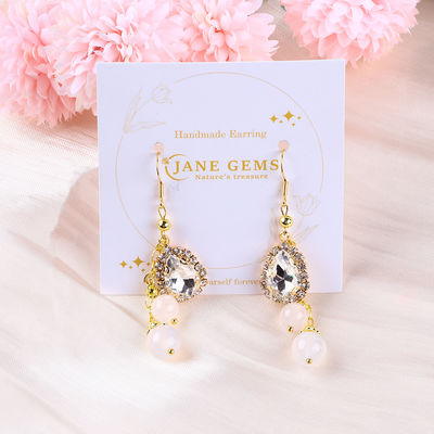 10MM 8MM Doğal Kristal Beyaz Agate Parlak Gözyaşı Büyü Dangle Bead küpesi