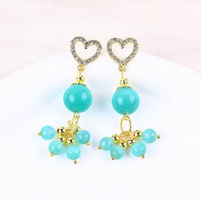 El yapımı 6MM 12MM yeşil kedi gözü taş hediye vermek için kalp stud Dangle küpesi ile