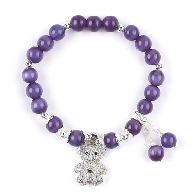 Gemstone Kırmızı Kedi Gözü Ayı ile El Yapımı Yuvarlak Şekil Germe Boncuk Bilezik Mücevher Hediye