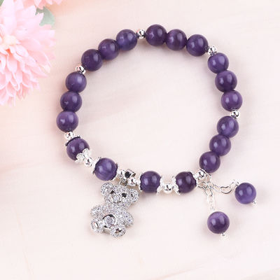 Gemstone Kırmızı Kedi Gözü Ayı ile El Yapımı Yuvarlak Şekil Germe Boncuk Bilezik Mücevher Hediye