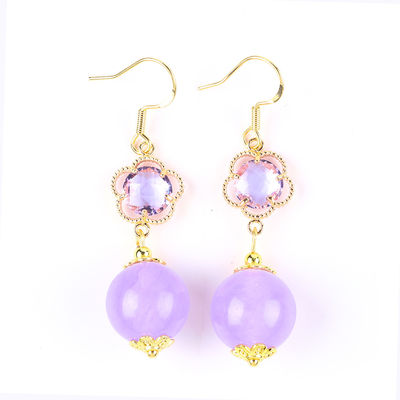El yapımı Kristal Taş Küpeler Mor Çalcedony Gemstone Mermili Kolye Küpeler Şifa Kristal Taş Küpeler