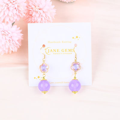 El yapımı Kristal Taş Küpeler Mor Çalcedony Gemstone Mermili Kolye Küpeler Şifa Kristal Taş Küpeler