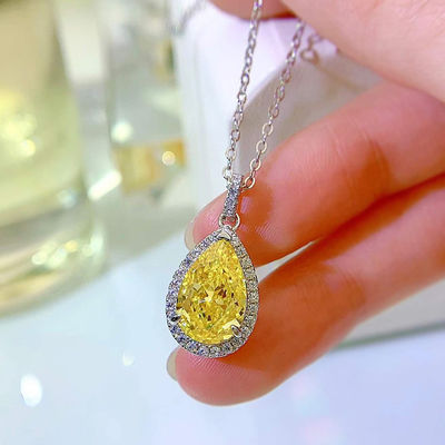 Sarı Gemstone Dekor Su Damlası Kolye Moda Zirkon Mücevher
