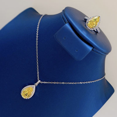 Sarı Gemstone Dekor Su Damlası Kolye Moda Zirkon Mücevher