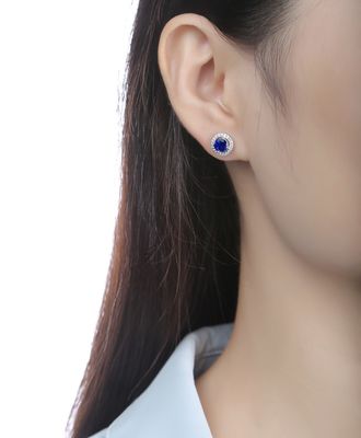 Mavi 925 Sterling Gümüş Zirkon Yuvarlak Gemstone Earrings