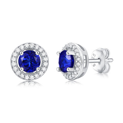 Mavi 925 Sterling Gümüş Zirkon Yuvarlak Gemstone Earrings