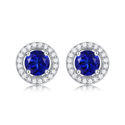 Mavi 925 Sterling Gümüş Zirkon Yuvarlak Gemstone Earrings