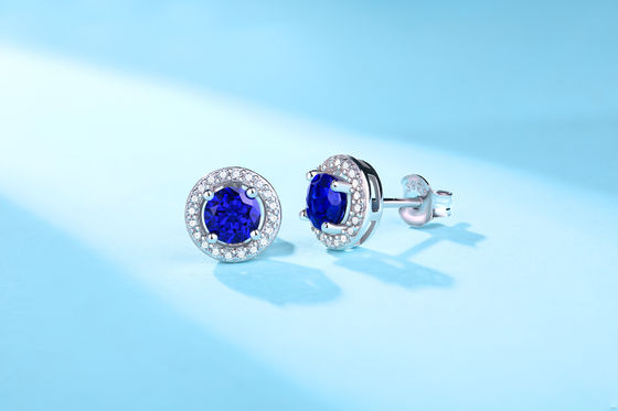 Mavi 925 Sterling Gümüş Zirkon Yuvarlak Gemstone Earrings