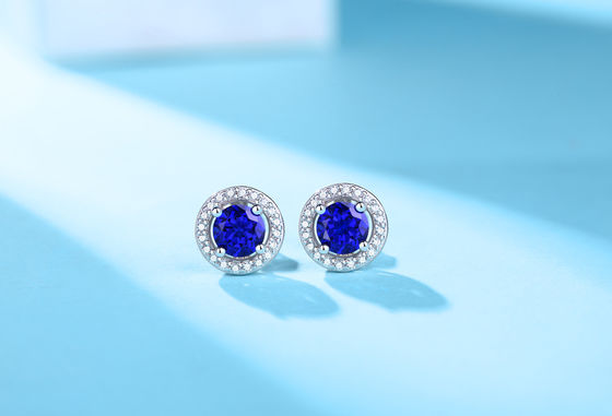 Mavi 925 Sterling Gümüş Zirkon Yuvarlak Gemstone Earrings