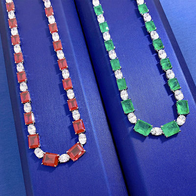 Lüks Gelinlik Pembe / Yeşil Gemstone Kolye Düğün ve Hediye için
