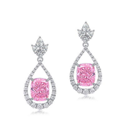 Şık 925 Sterling Gümüş Pembe Gemstone Oval Halo Küpeler