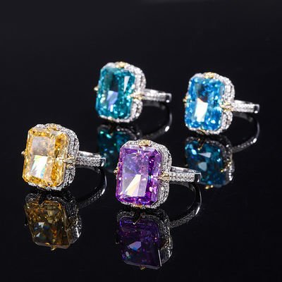 Mor / Akva Mavi / Sarı Gemstone 925 Sterling Gümüş Zirkon Nişan Yüzüğü