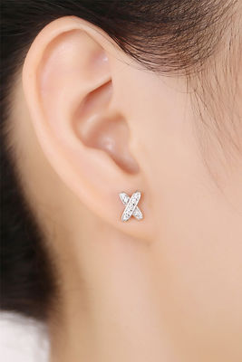 X şekli 925 Moissanite Stud küpe Sterlin Gümüş Mücevher