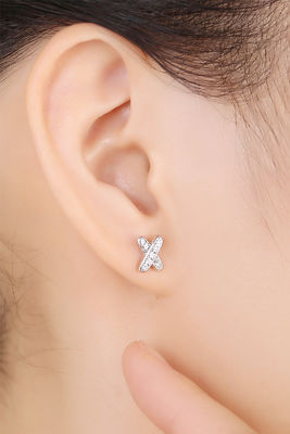 X şekli 925 Moissanite Stud küpe Sterlin Gümüş Mücevher