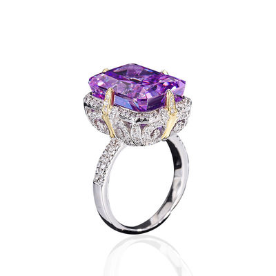 Mor / Akva Mavi / Sarı Gemstone 925 Sterling Gümüş Zirkon Nişan Yüzüğü